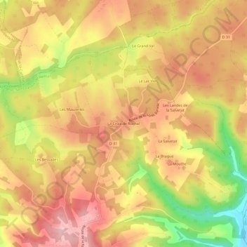 La Croix de Ruchalの地形図、標高、地勢