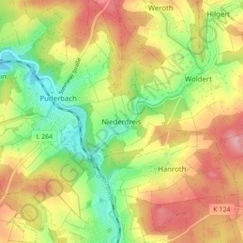 Niederdreisの地形図、標高、地勢