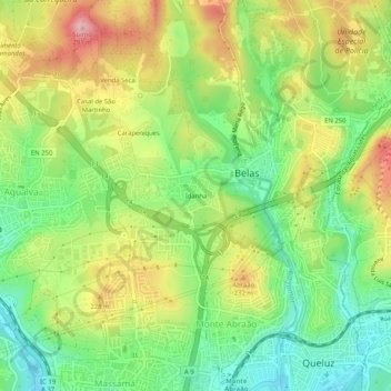 Idanhaの地形図、標高、地勢