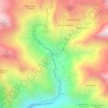 Piampratoの地形図、標高、地勢