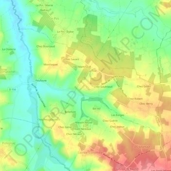 Chez Rodierの地形図、標高、地勢