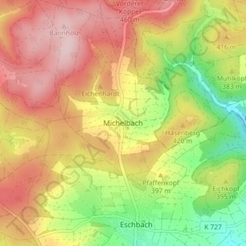 Michelbachの地形図、標高、地勢