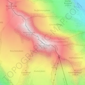 Großglocknerの地形図、標高、地勢