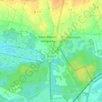 Longueauの地形図、標高、地勢