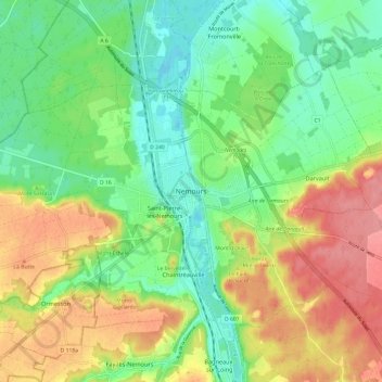 Nemoursの地形図、標高、地勢