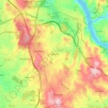 Pedrosoの地形図、標高、地勢