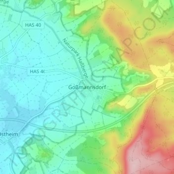 Goßmannsdorfの地形図、標高、地勢