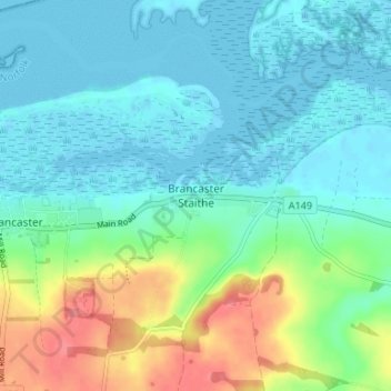 Brancaster Staitheの地形図、標高、地勢