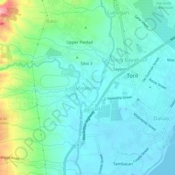 Marapangiの地形図、標高、地勢