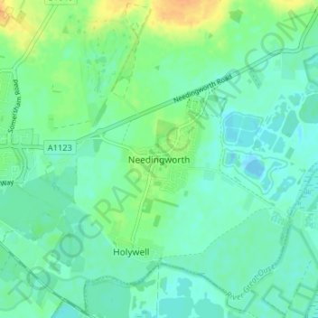 Needingworthの地形図、標高、地勢