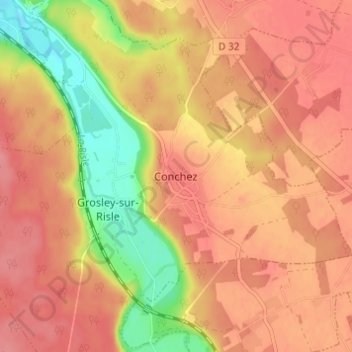 Conchezの地形図、標高、地勢