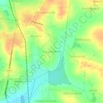 Kasavanahalliの地形図、標高、地勢