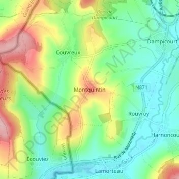 Montquintinの地形図、標高、地勢