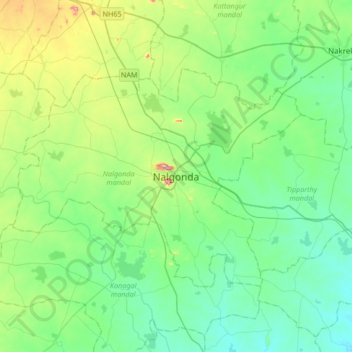 Nalgondaの地形図、標高、地勢