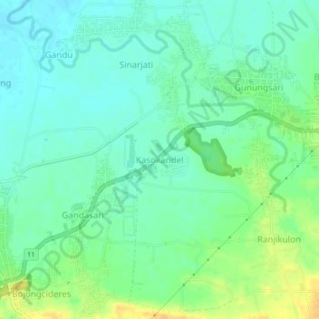 Kasokandelの地形図、標高、地勢