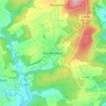 Gaudernbachの地形図、標高、地勢