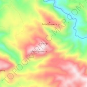 Binangaの地形図、標高、地勢