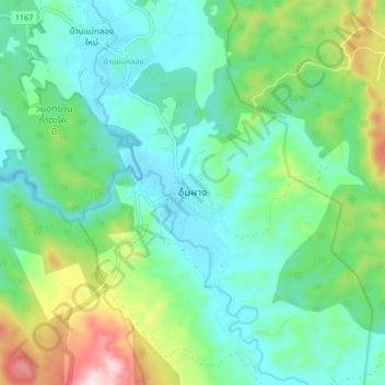 Umphangの地形図、標高、地勢