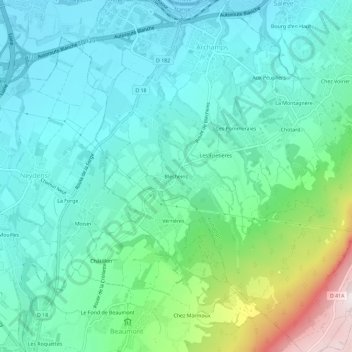 Blécheinsの地形図、標高、地勢