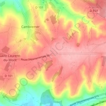Le Cadranの地形図、標高、地勢