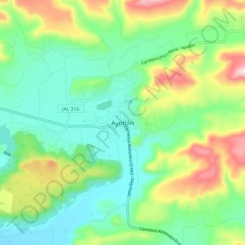Ayotlánの地形図、標高、地勢