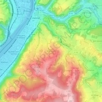 Beauregardの地形図、標高、地勢