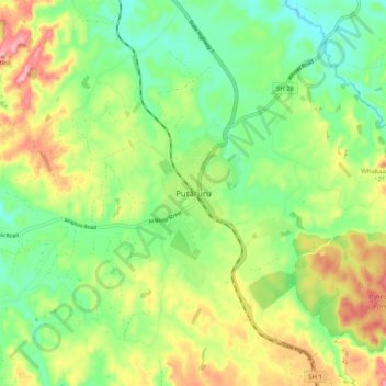 Putāruruの地形図、標高、地勢