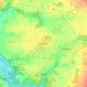 Grauenの地形図、標高、地勢