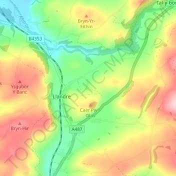 Tai-gwynionの地形図、標高、地勢