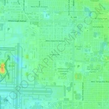 Drew Parkの地形図、標高、地勢