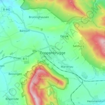 Coppenbrüggeの地形図、標高、地勢