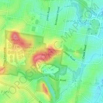 Pine Mountainの地形図、標高、地勢