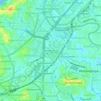 Meethotamullaの地形図、標高、地勢