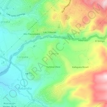 Yuminaの地形図、標高、地勢