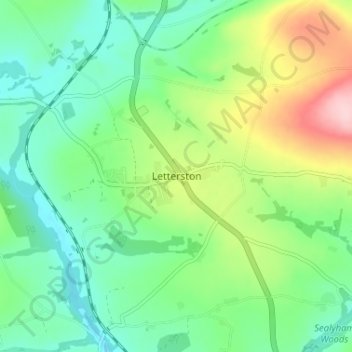Letterstonの地形図、標高、地勢