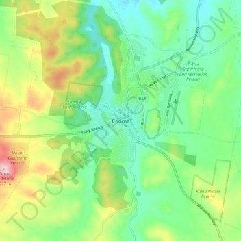Coomaの地形図、標高、地勢
