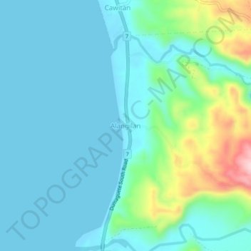 Alangilanの地形図、標高、地勢