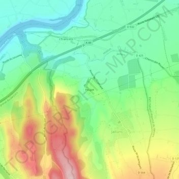 Pouyetの地形図、標高、地勢