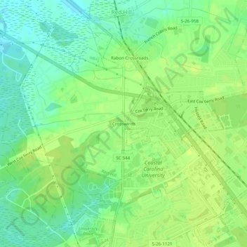 Crosswindsの地形図、標高、地勢
