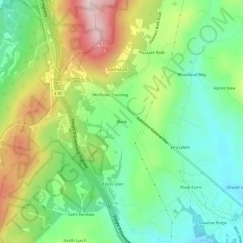 Blankの地形図、標高、地勢