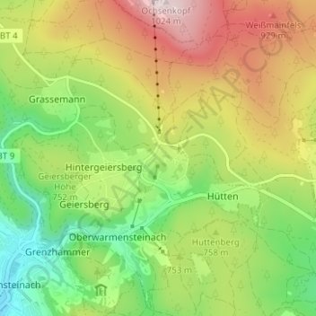 Flecklの地形図、標高、地勢