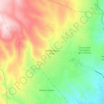 Colonia Buena Vistaの地形図、標高、地勢