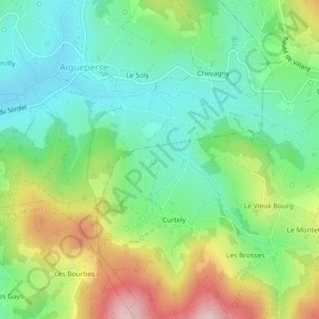 Les Theilsの地形図、標高、地勢