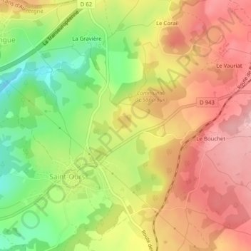 Margerideの地形図、標高、地勢