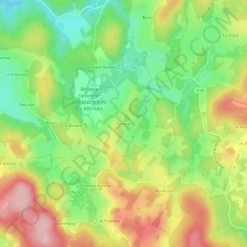 Creusotの地形図、標高、地勢