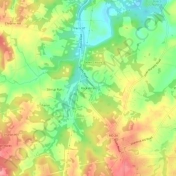 Rock Acresの地形図、標高、地勢