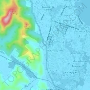 Caibaanの地形図、標高、地勢