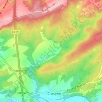 Fenffeの地形図、標高、地勢