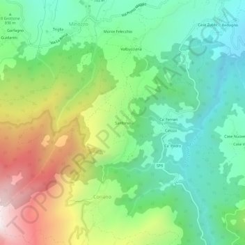 Santonioの地形図、標高、地勢