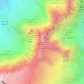 Aiguille du Planの地形図、標高、地勢